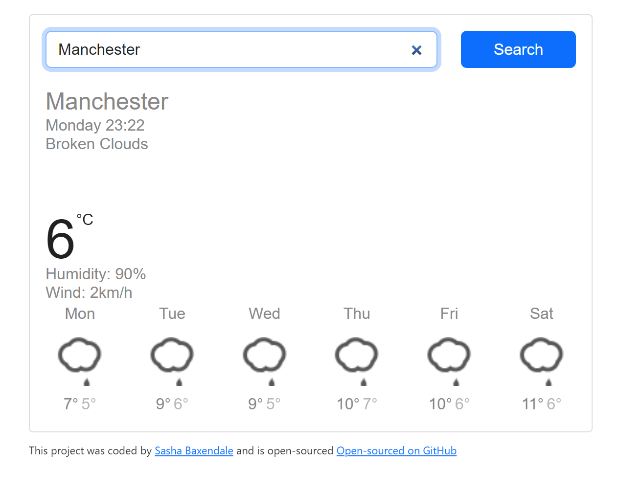 screenshot of weather app project